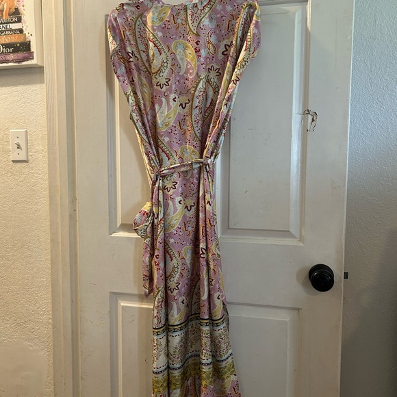 Zara Pink and Yellow Paisley Maxi Dress with Tie Waist - Picture 3 of 3
